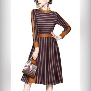 METISU Striped Knit A-Line Dress — Small